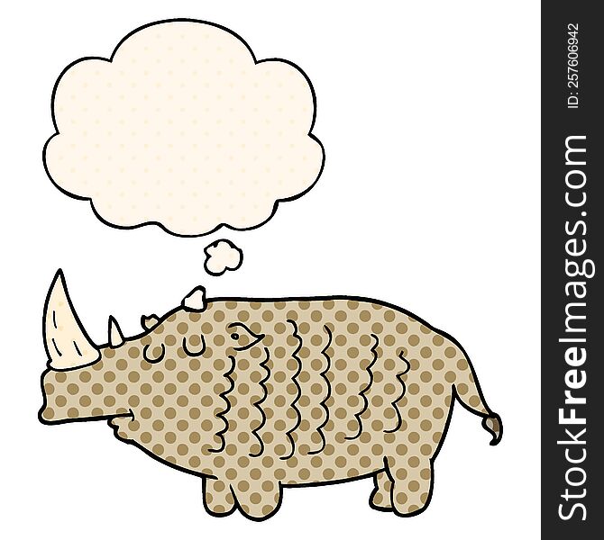 cartoon rhinoceros with thought bubble in comic book style