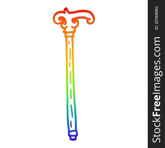 rainbow gradient line drawing of a cartoon fancy walking stick