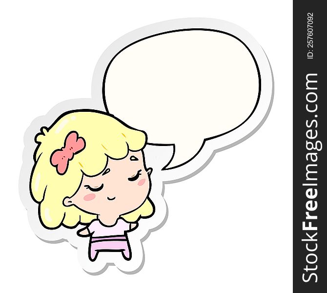 cute cartoon happy girl with speech bubble sticker