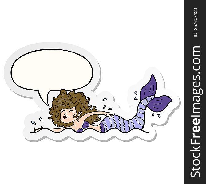 Cartoon Mermaid And Speech Bubble Sticker