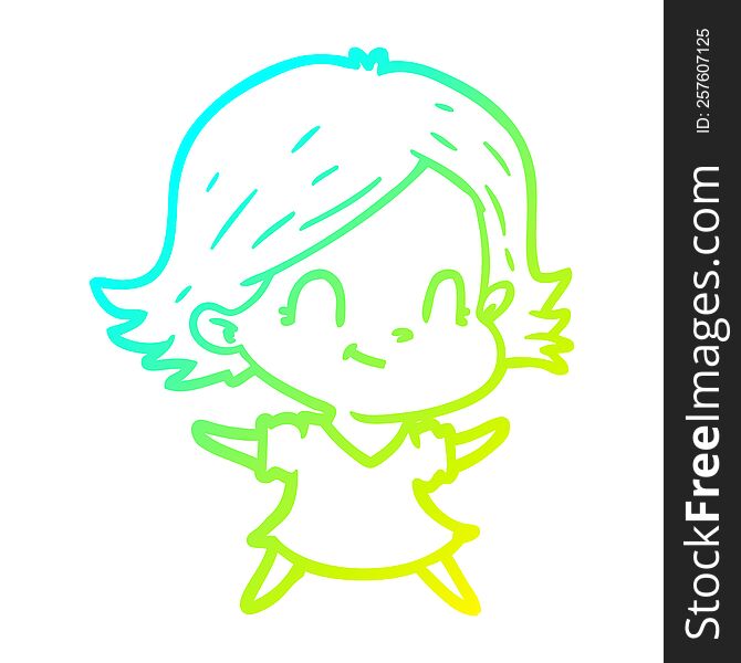 Cold Gradient Line Drawing Cartoon Friendly Girl