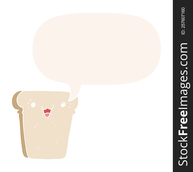 Cartoon Slice Of Bread And Speech Bubble In Retro Style