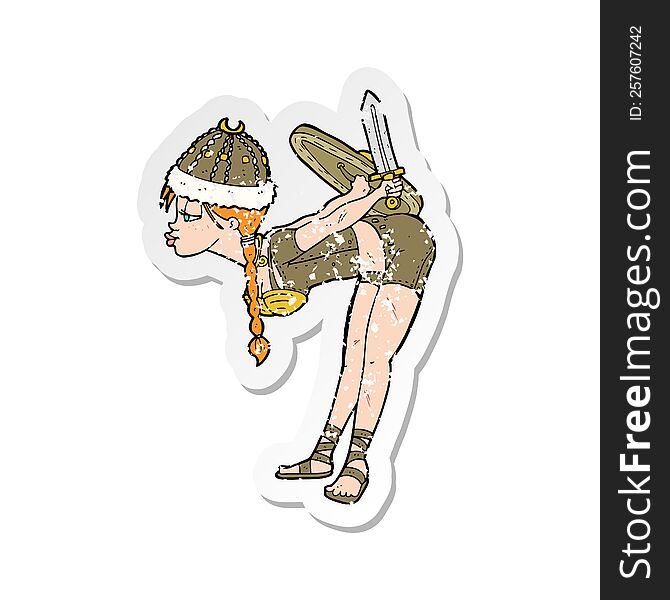 Retro Distressed Sticker Of A Cartoon Viking Girl