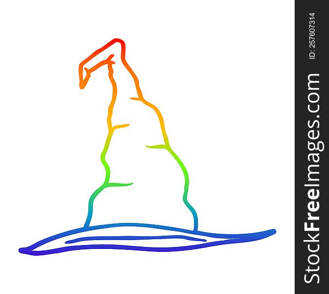 Rainbow Gradient Line Drawing Cartoon Witch Hat
