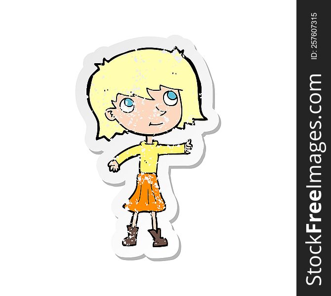 retro distressed sticker of a cartoon happy girl
