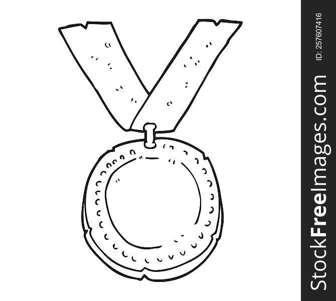 freehand drawn black and white cartoon medal