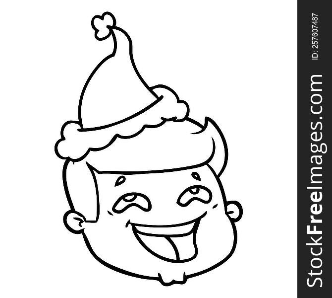 happy hand drawn line drawing of a male face wearing santa hat. happy hand drawn line drawing of a male face wearing santa hat
