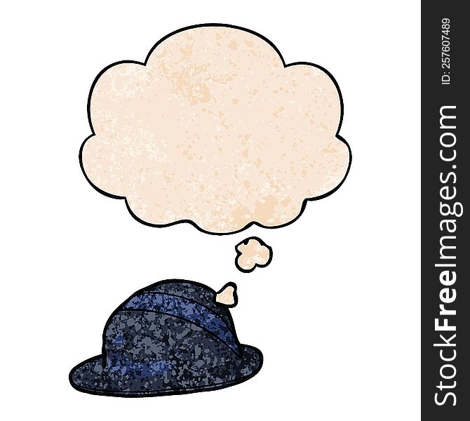 cartoon bowler hat with thought bubble in grunge texture style. cartoon bowler hat with thought bubble in grunge texture style