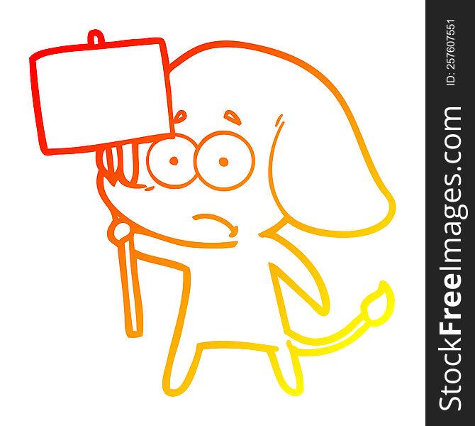 warm gradient line drawing of a cartoon unsure elephant with protest sign