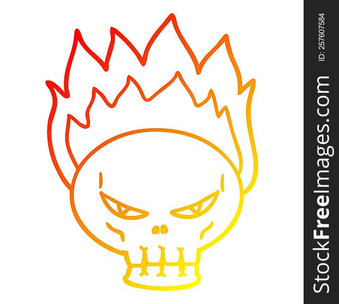 warm gradient line drawing cartoon flaming skull