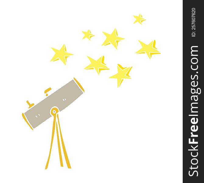 flat color illustration of telescope and stars. flat color illustration of telescope and stars