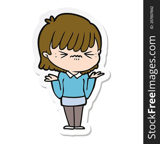 Sticker Of A Annoyed Cartoon Girl
