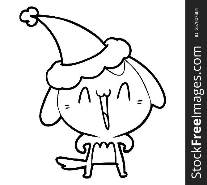 Cute Line Drawing Of A Dog Wearing Santa Hat