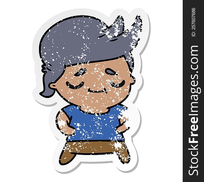 Distressed Sticker Cartoon Of Kawaii Cute Grey Haired Man