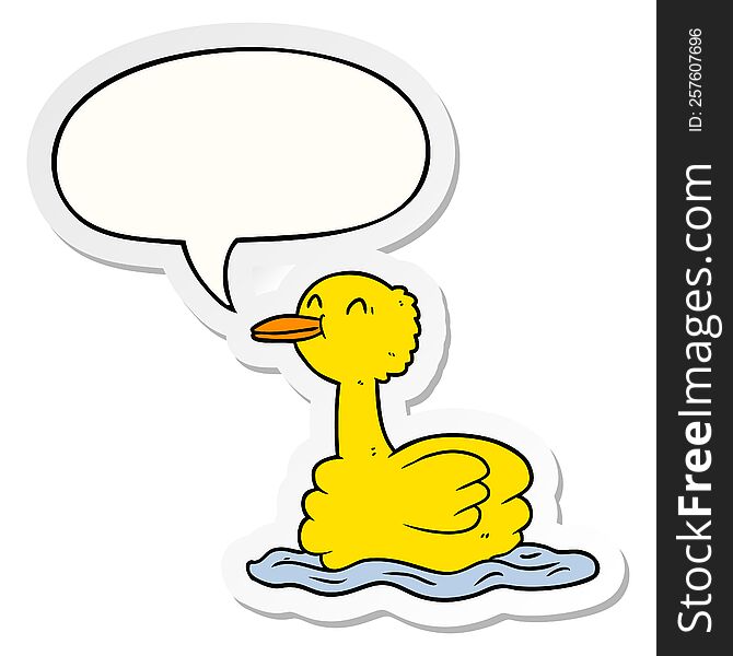 Cartoon Swimming Duck And Speech Bubble Sticker