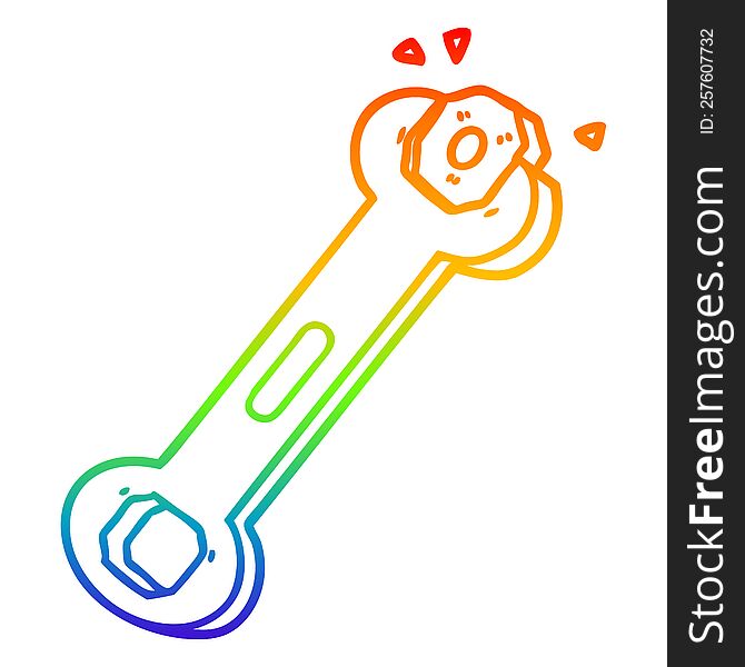 rainbow gradient line drawing of a cartoon spanner turning nut