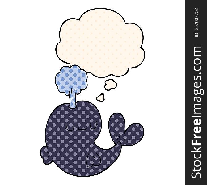 cute cartoon whale with thought bubble in comic book style
