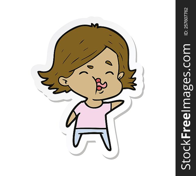 Sticker Of A Cartoon Girl Pulling Face