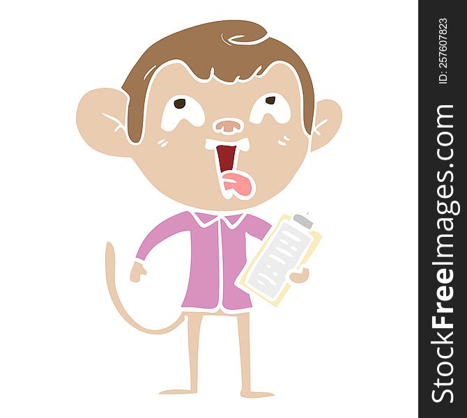 crazy flat color style cartoon monkey with clipboard