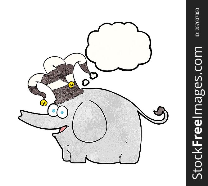 freehand drawn thought bubble textured cartoon elephant wearing circus hat