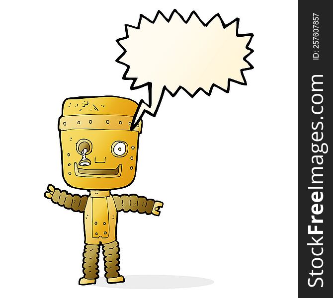 Cartoon Funny Gold Robot With Speech Bubble