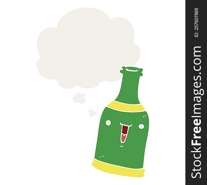 Cartoon Beer Bottle And Thought Bubble In Retro Style