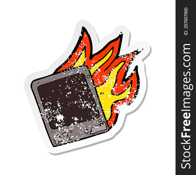 retro distressed sticker of a burning old instant photograph