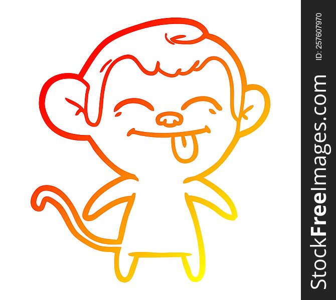 Warm Gradient Line Drawing Funny Cartoon Monkey