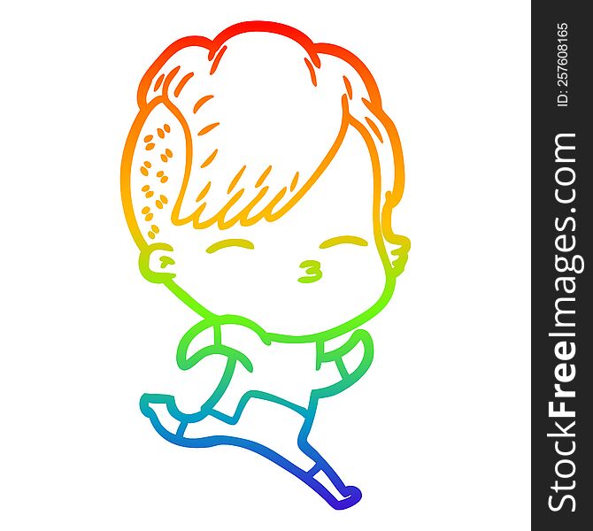 rainbow gradient line drawing of a cartoon girl wearing futuristic clothes