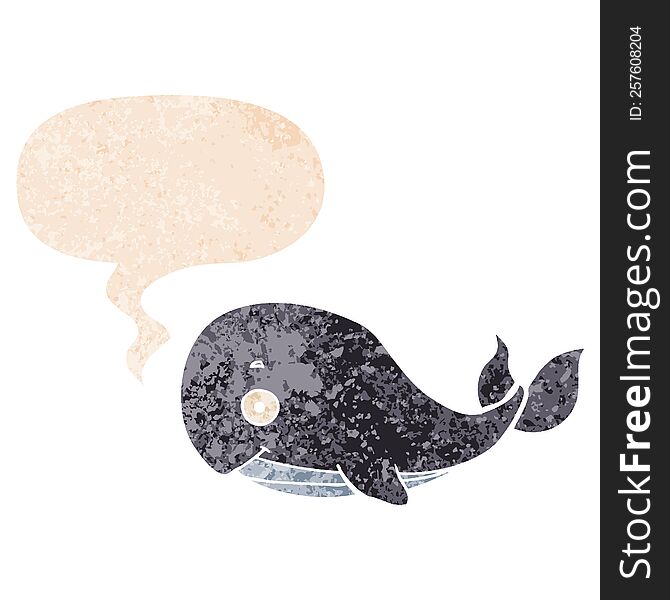 Cartoon Whale And Speech Bubble In Retro Textured Style