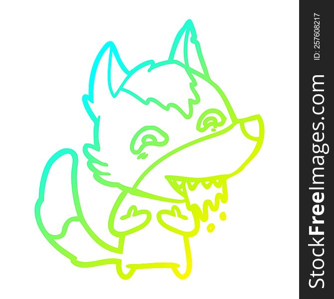 cold gradient line drawing of a cartoon hungry wolf