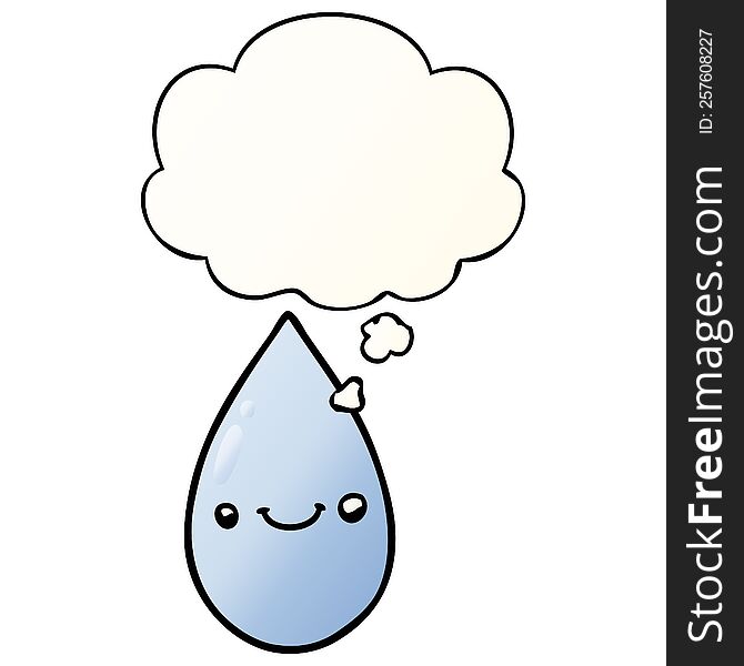 cartoon cute raindrop with thought bubble in smooth gradient style