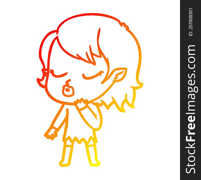 warm gradient line drawing of a cute cartoon vampire girl