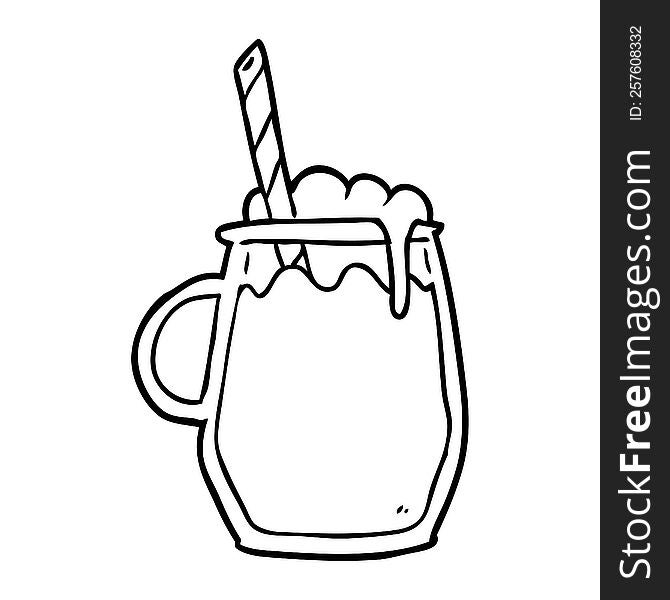 line drawing of a glass of root beer with straw. line drawing of a glass of root beer with straw