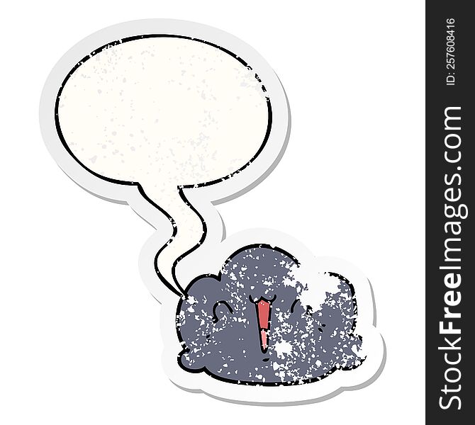 Happy Cloud Cartoon And Speech Bubble Distressed Sticker