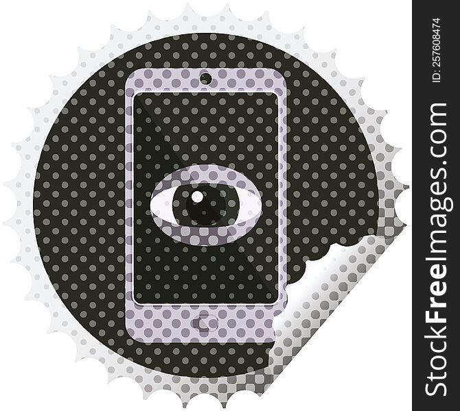 cell phone watching you round sticker stamp