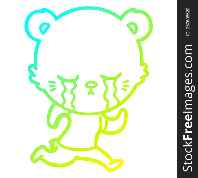 Cold Gradient Line Drawing Crying Cartoon Bear Running