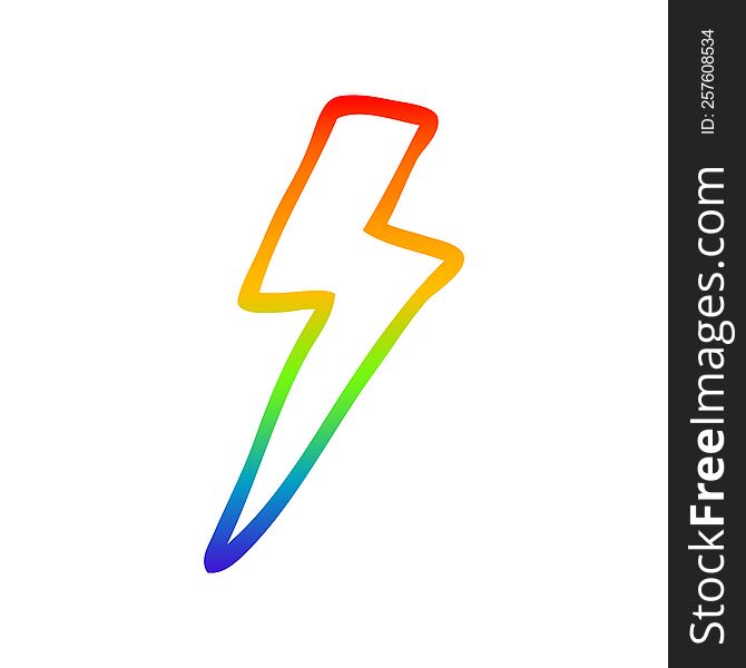 rainbow gradient line drawing of a cartoon lightning bolt