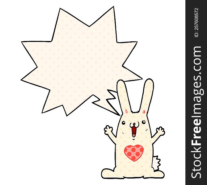 Cartoon Rabbit In Love And Speech Bubble In Comic Book Style