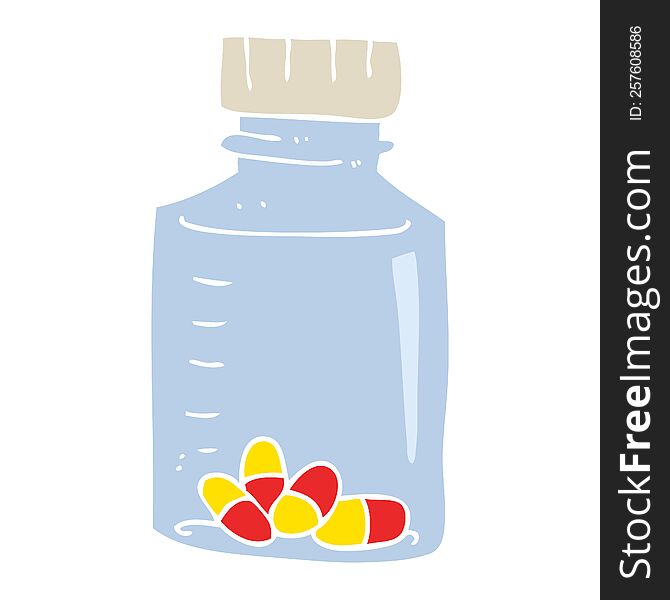 Flat Color Illustration Of A Cartoon Jar Of Pills