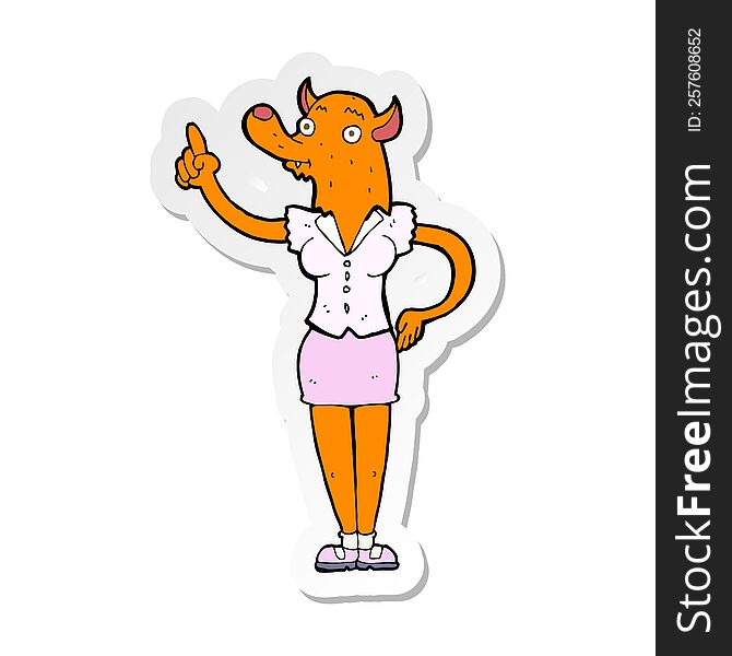 Sticker Of A Cartoon Fox Woman With Idea