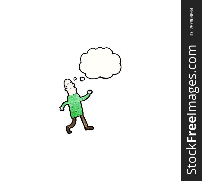 Cartoon Walking Middle Aged Man With Thought Bubble