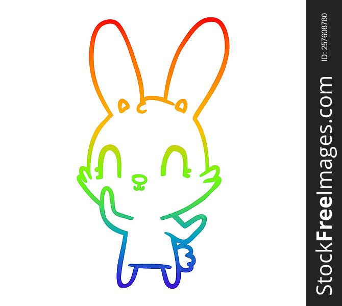 rainbow gradient line drawing of a cute cartoon rabbit