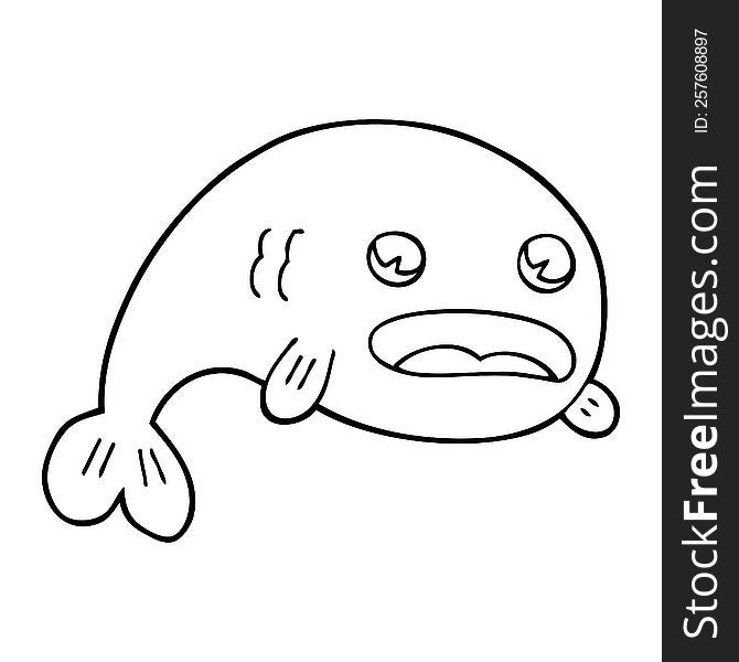 line drawing cartoon of a fish