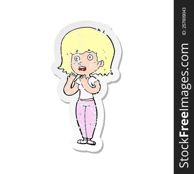 Retro Distressed Sticker Of A Cartoon Shocked Woman