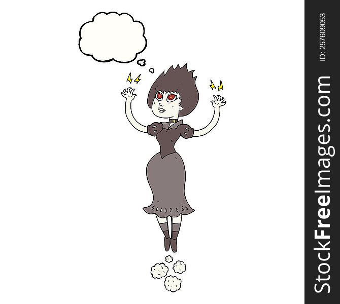 freehand drawn thought bubble cartoon vampire girl flying