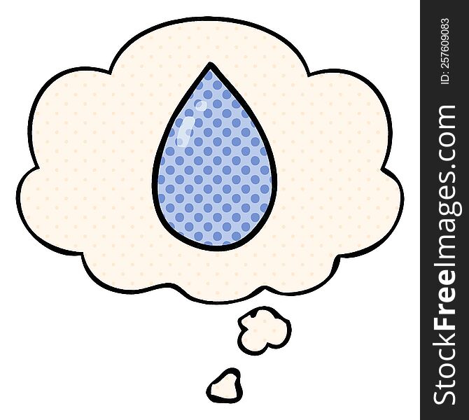 Cartoon Water Droplet And Thought Bubble In Comic Book Style