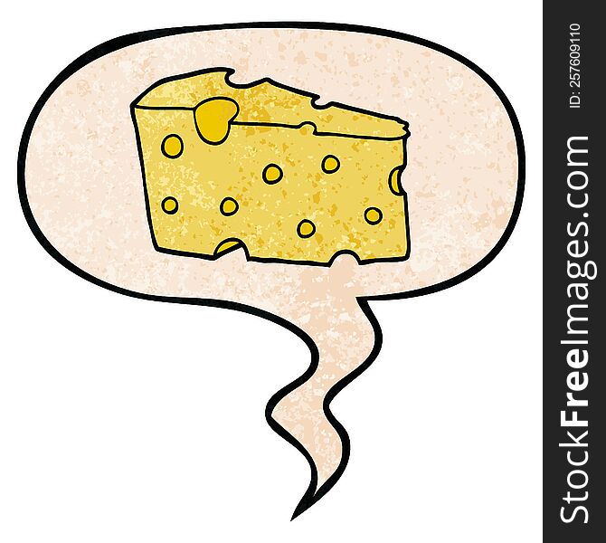 Cartoon Cheese And Speech Bubble In Retro Texture Style