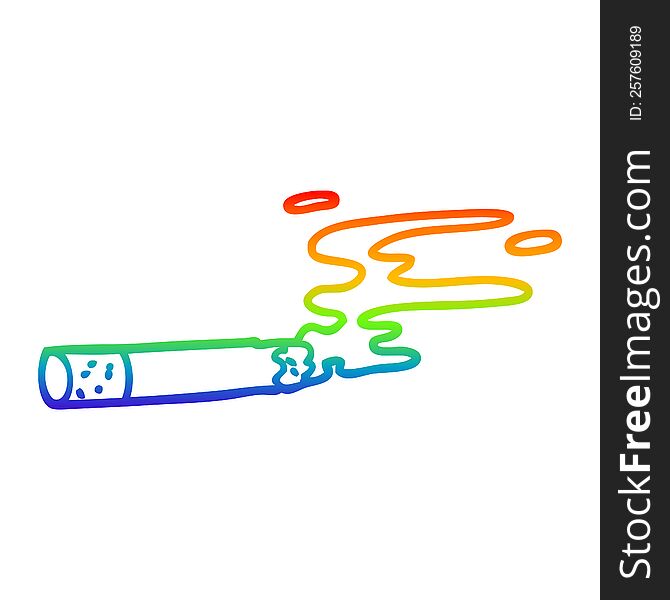 rainbow gradient line drawing of a cartoon cigarette