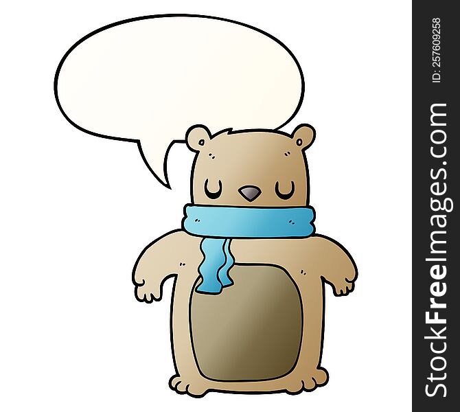 cartoon bear with scarf with speech bubble in smooth gradient style. cartoon bear with scarf with speech bubble in smooth gradient style